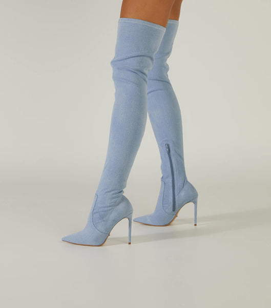 Botas de Tacon Tony Bianco Avah Denim Stretch 10.5cm Azules | YCOGT10468