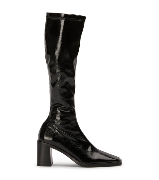 Botas hasta las rodillas Tony Bianco Damon Black Crinkle Charol 7.5cm Negras | YCOGT55911