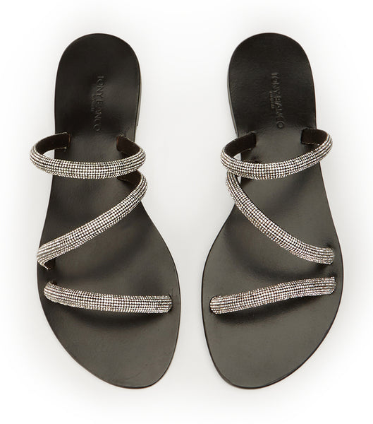 Sandalias Planas Tony Bianco Fusion Crystal/Black Gamuza 1cm Negras | UCOTG68408