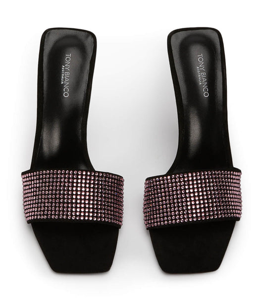 Tacones Brillantes Tony Bianco Naomi Pink Crystal/Black Gamuza 10.5cm Rosas Negras | DCOVO20957